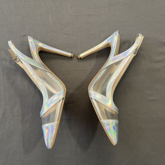 GUESS Iridescent clear Strappy Stiletto Sling back heel - Picture 7 of 11